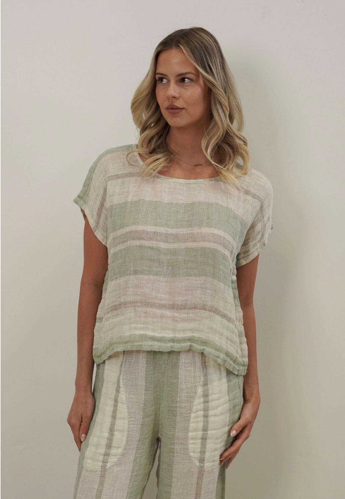 Rustic Linen - Carina - Box Top - Reseda Stripey