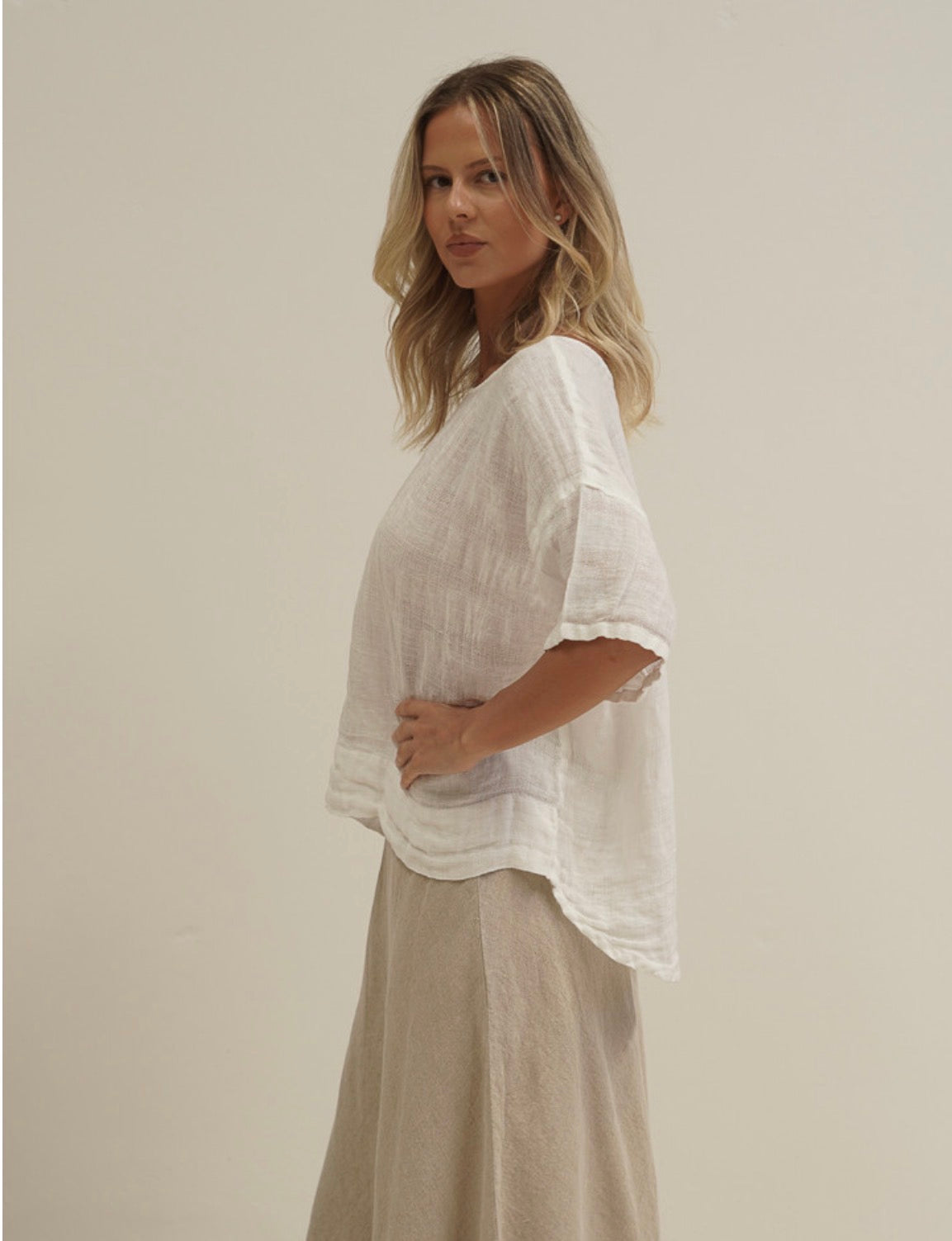 Rustic Linen - Barbara - Striped Top - White Combo