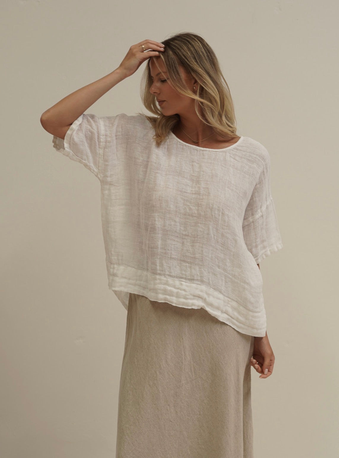 Rustic Linen - Barbara - Striped Top - White Combo