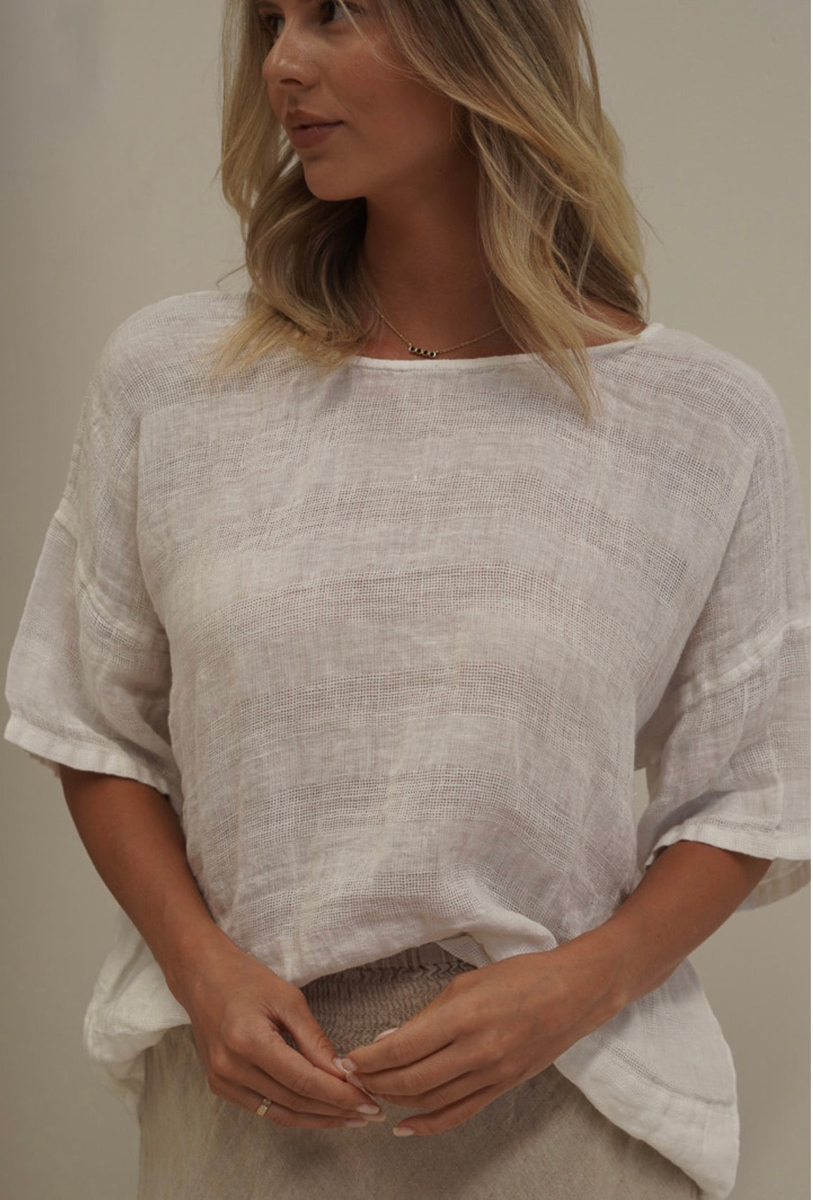 Rustic Linen - Barbara - Striped Top - White Combo