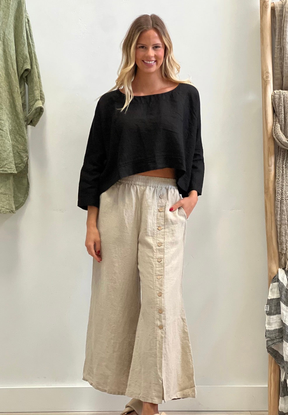 Rustic Linen - Elena - Crop Top - Black