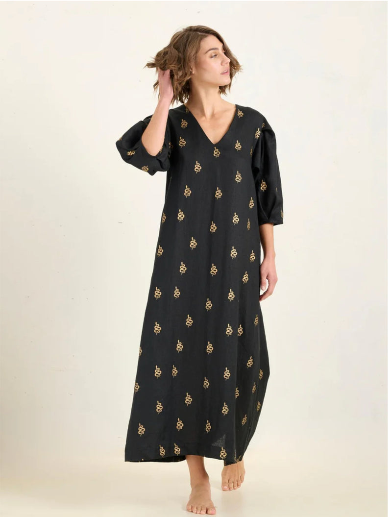 State Of Embrace Medusa Linen Dress With Balloon Sleeve With Snake Charmer Belt - Various Colours