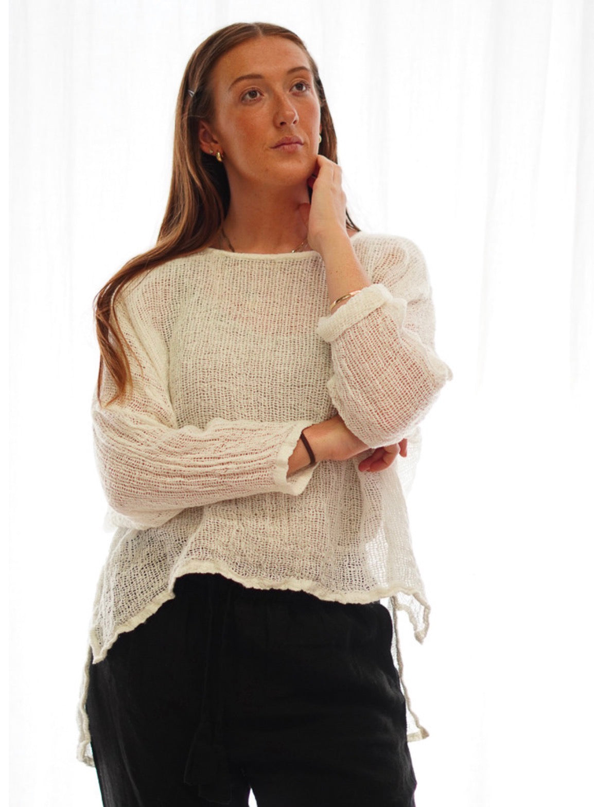 Rustic Linen - Valentina - Long Sleeve Top - White Mesh