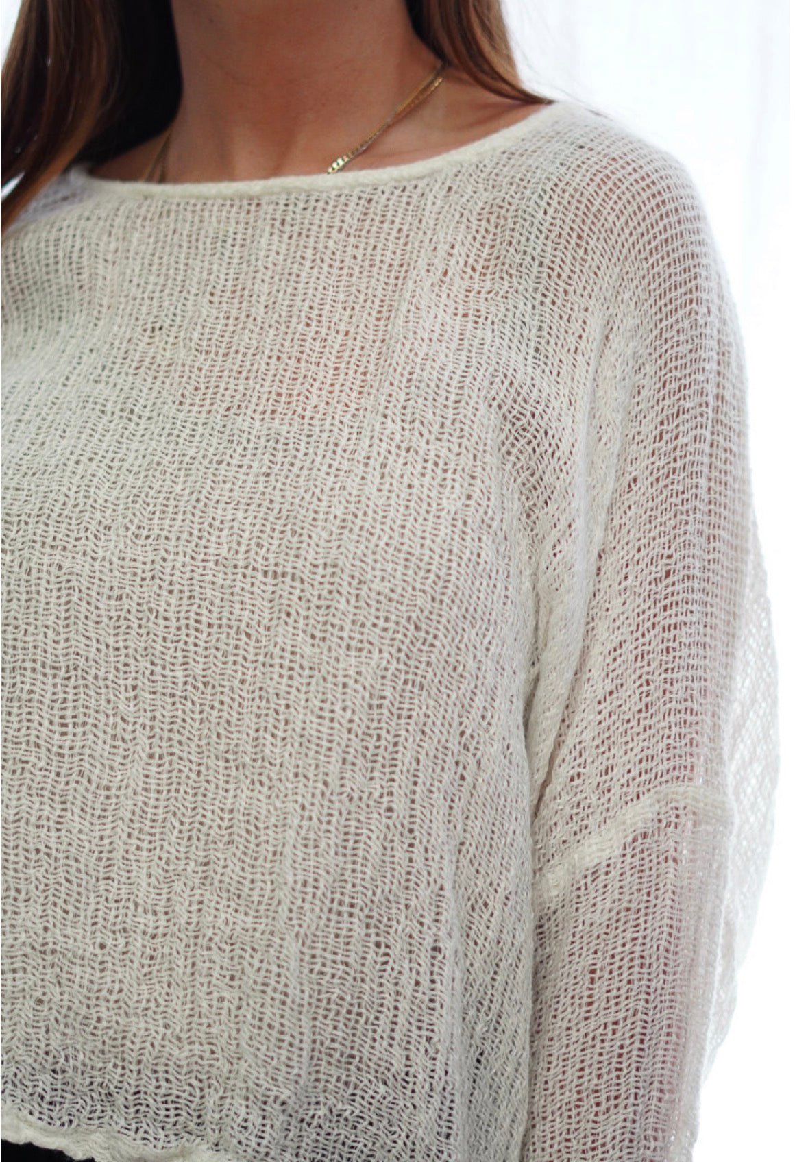 Rustic Linen - Valentina - Long Sleeve Top - White Mesh