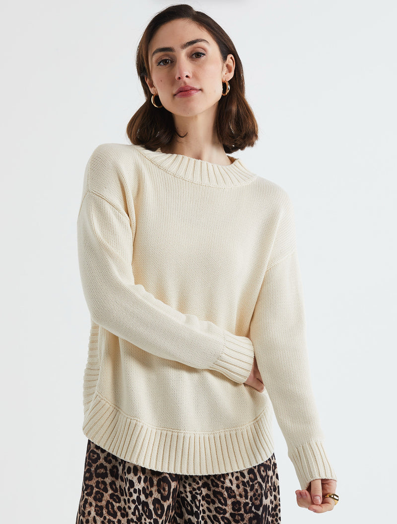 L D & Co Cotton Mock Turtle Knit - Snow