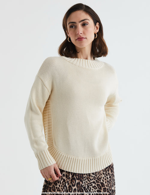 L D & Co Cotton Mock Turtle Knit - Snow