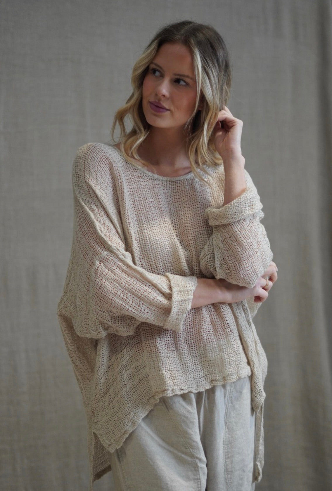 Rustic Linen - Valentina - Long Sleeve Top - Brown/Natural