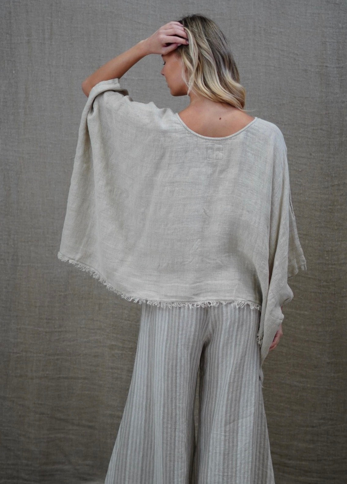 Rustic Linen - Alice - Fringed Poncho - Natural Combo