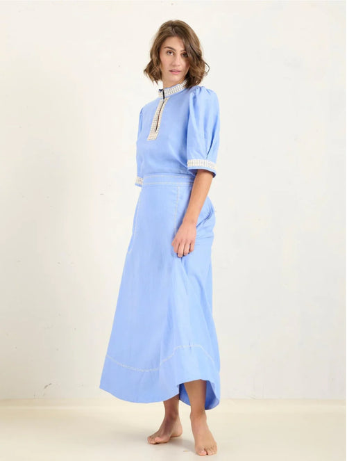 State Of Embrace Linen ‘Linear’ Palazzo Skirt  - Last One - Blue - Size 8