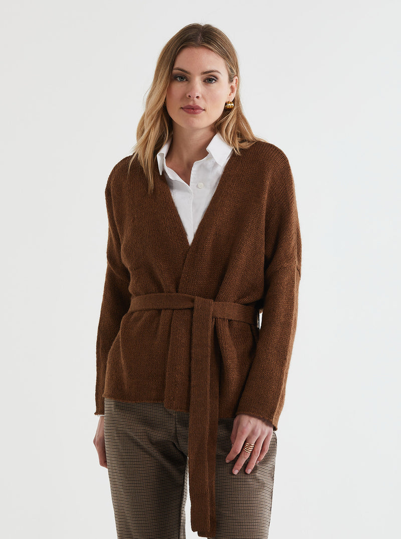 LD & Co Lofty Cardi W Belt - Coffee