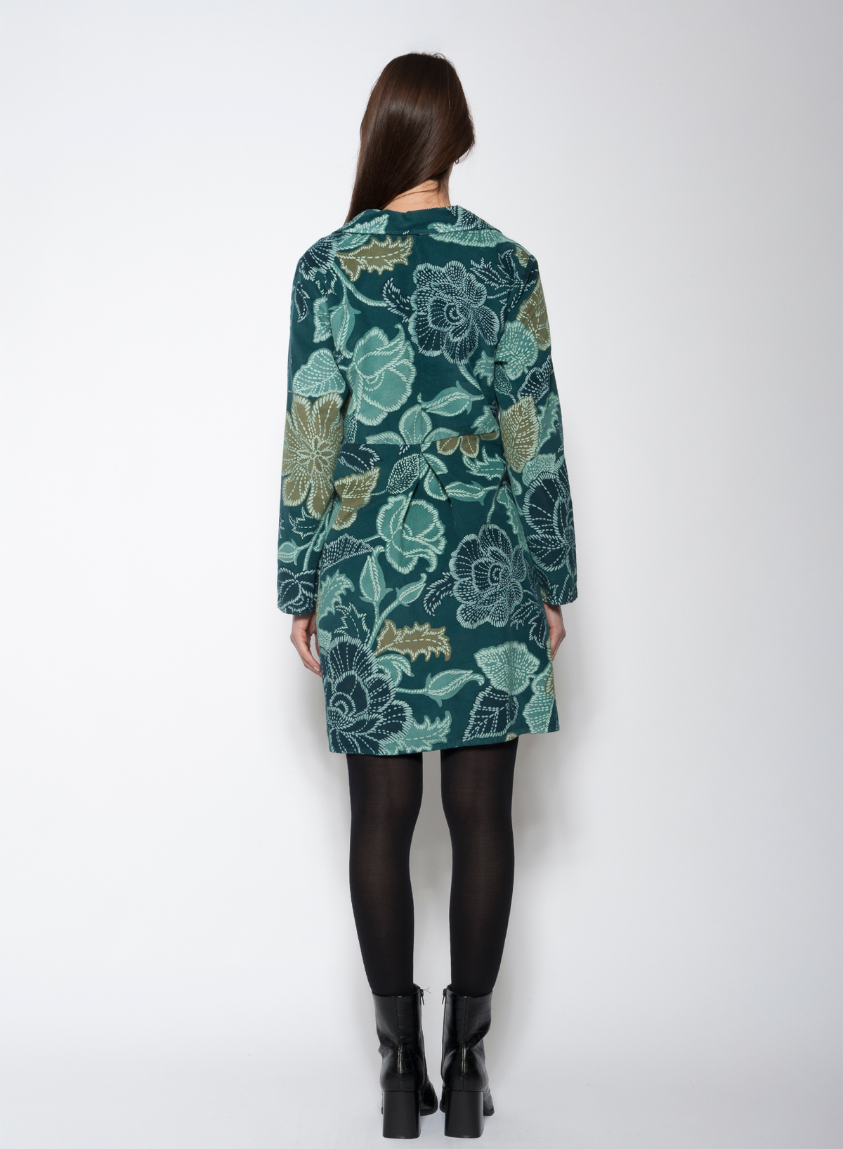 Blueberry Italia - Floral Print Fine Cord Dress - Navy
