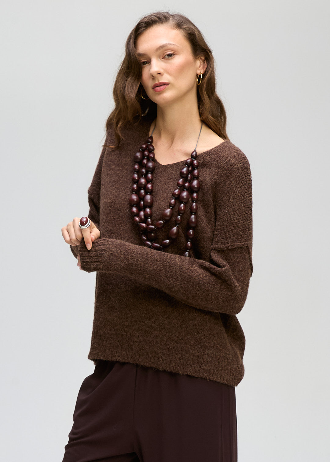 LD&Co - Fluffy V Neck Jumper - Cocoa