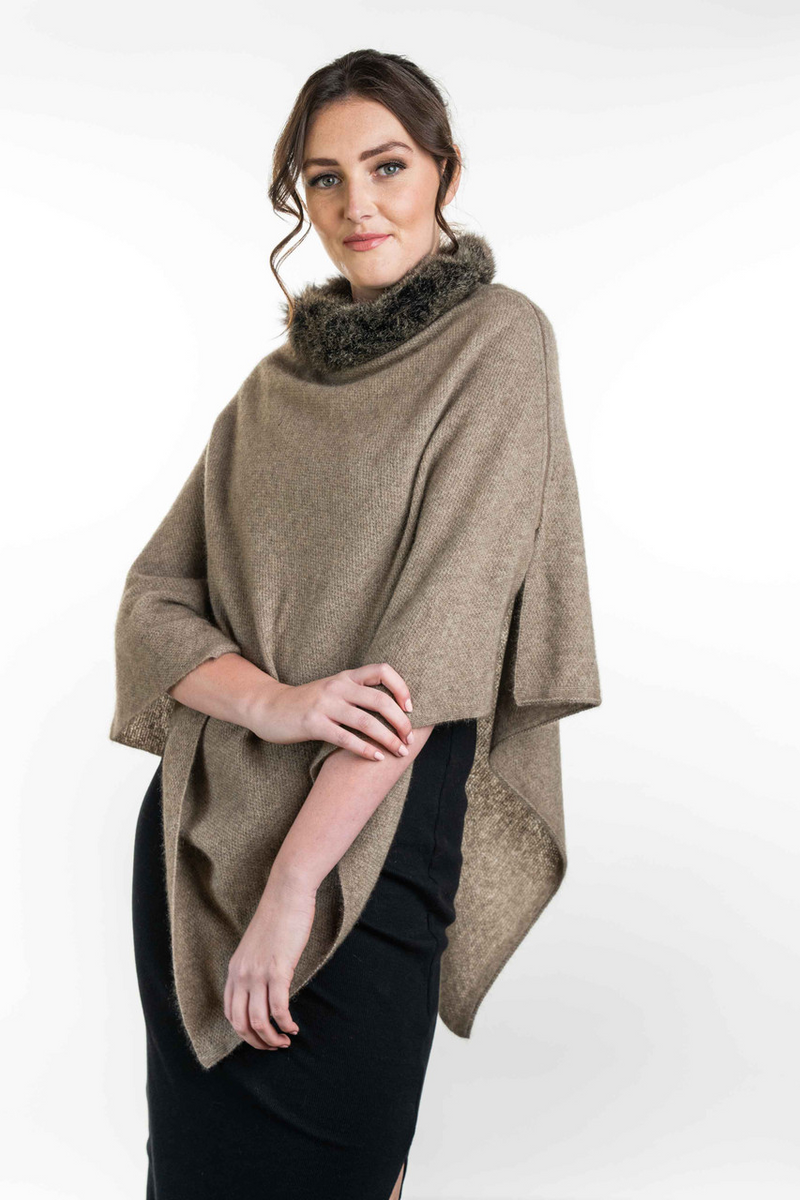 Koru PossumMerino Silk Fur Trim Poncho - Various Colours