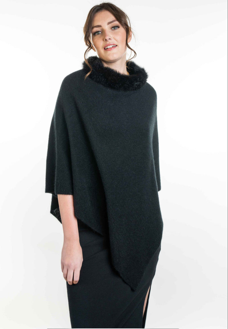 Koru PossumMerino Silk Fur Trim Poncho - Various Colours