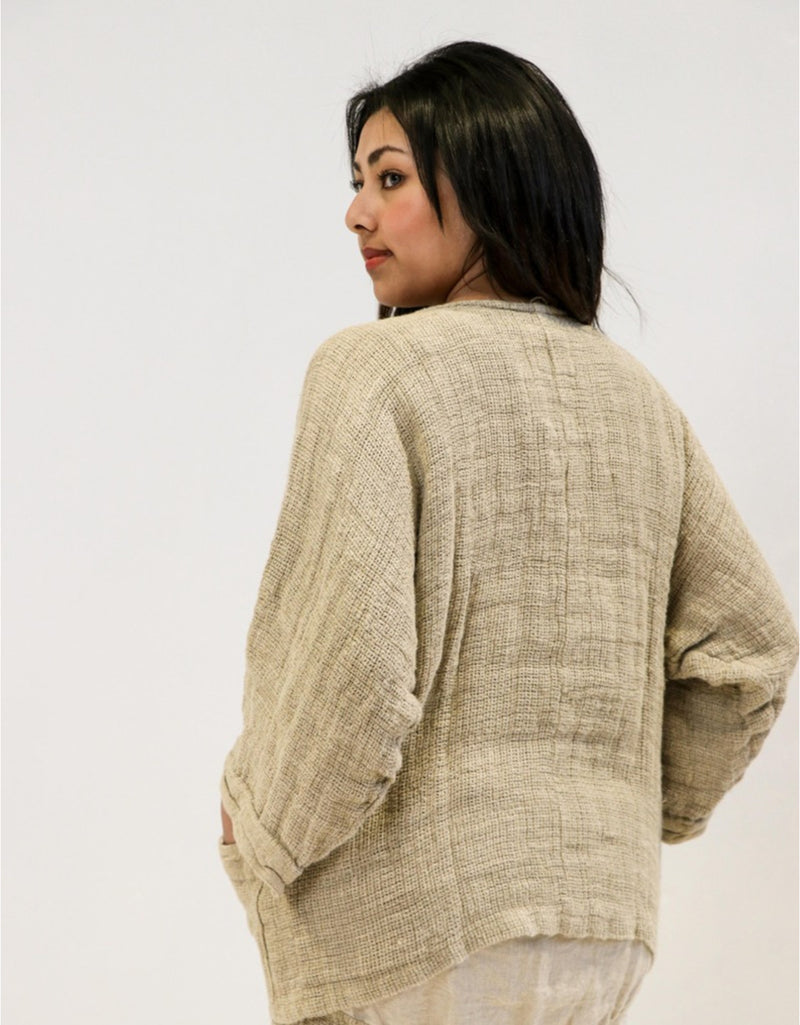 Rustic Linen ‘Andrea’ 2 Front Pockets Linen Jacket - Natural