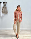 Rustic Linen ‘Andrea’ 2 Front Pockets Linen Jacket - Natural/Rust