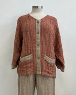 Rustic Linen ‘Andrea’ 2 Front Pockets Linen Jacket - Natural/Rust