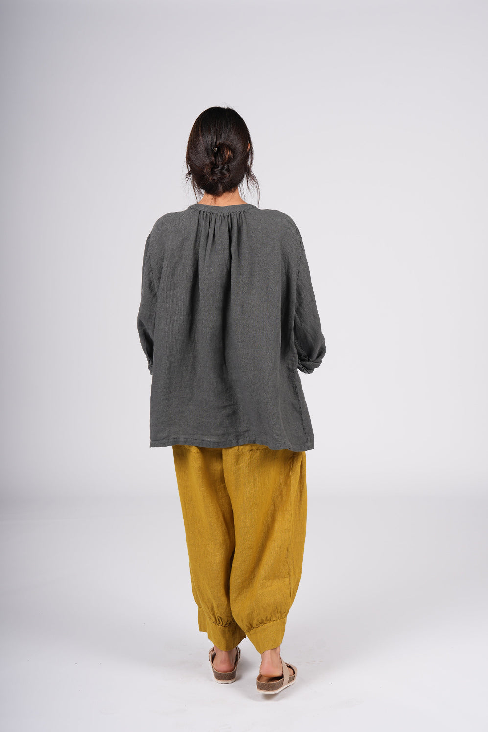 Montaigne - Carmen Button Through Long Sleeve Linen Top