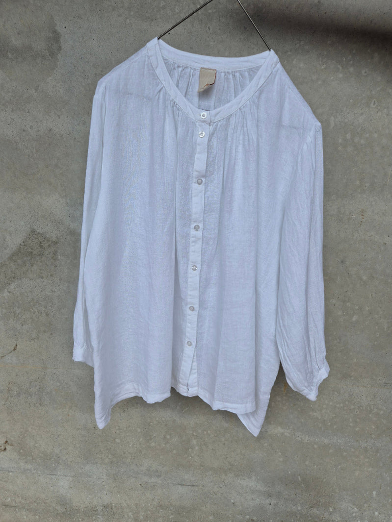 Montaigne - Carmen Button Through Long Sleeve Linen Top