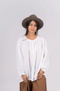 Montaigne - Carmen Button Through Long Sleeve Linen Top
