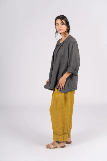 Montaigne - Carmen Button Through Long Sleeve Linen Top