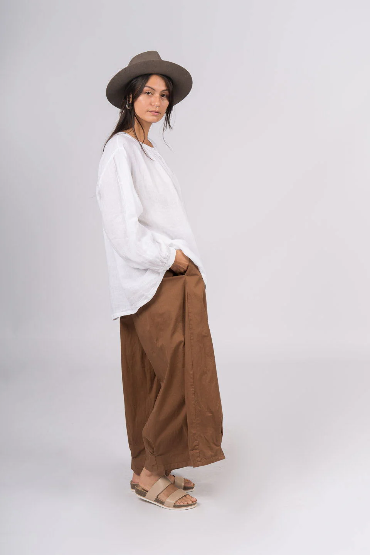 Montaigne - Carmen Button Through Long Sleeve Linen Top