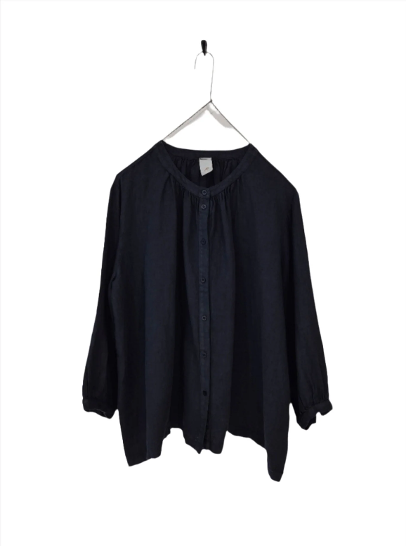 Montaigne - Carmen Button Through Long Sleeve Linen Top