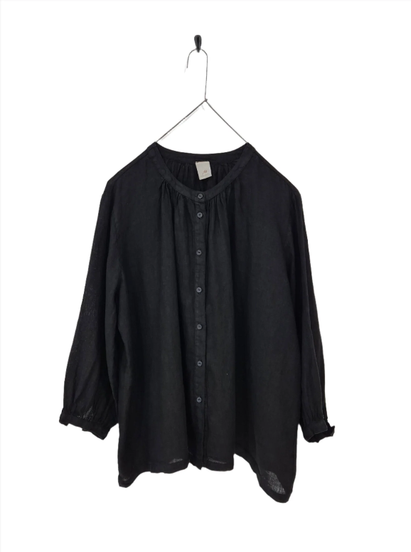 Montaigne - Carmen Button Through Long Sleeve Linen Top