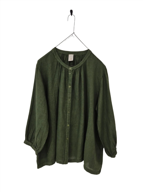 Montaigne - Carmen Button Through Long Sleeve Linen Top