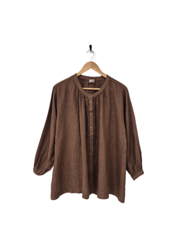 Montaigne - Carmen Button Through Long Sleeve Linen Top