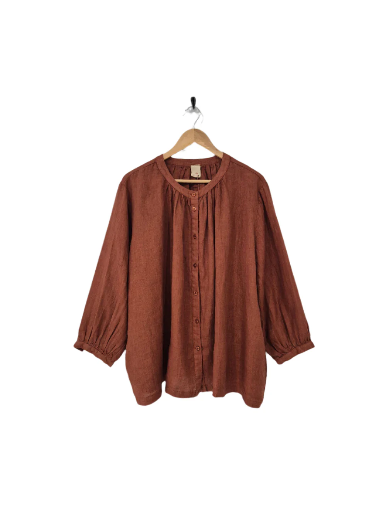 Montaigne - Carmen Button Through Long Sleeve Linen Top