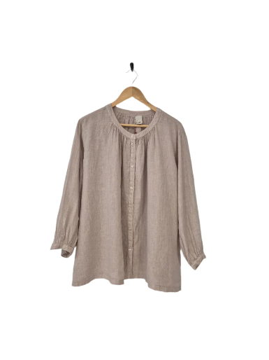 Montaigne - Carmen Button Through Long Sleeve Linen Top
