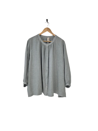 Montaigne - Carmen Button Through Long Sleeve Linen Top