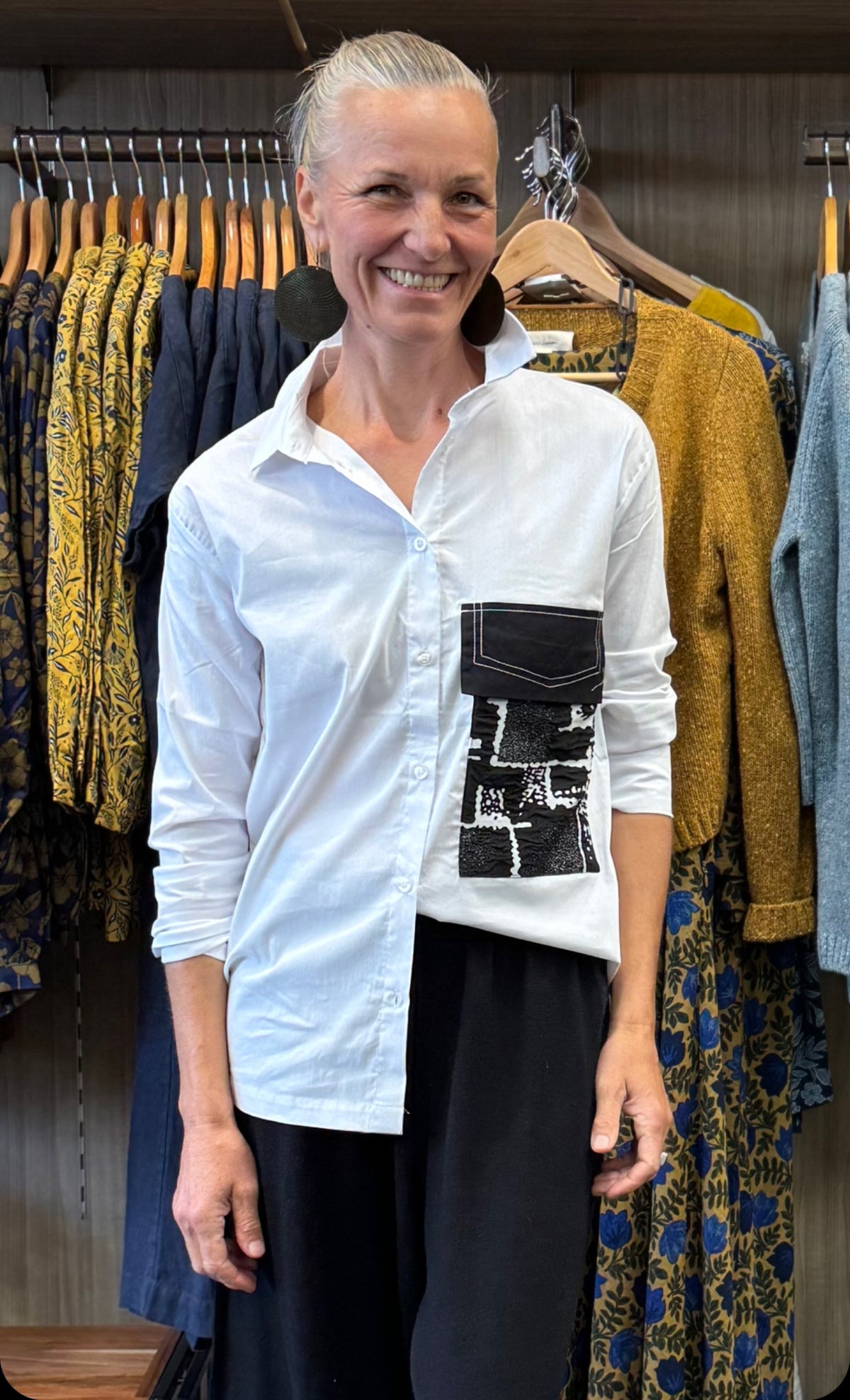 Kokomarina French ‘Yurika’ Cotton Shirt With Large Pocket - White