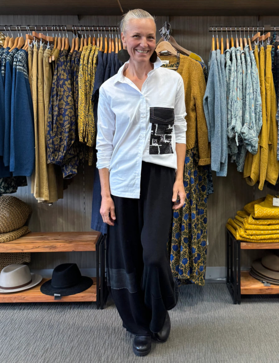 Kokomarina French ‘Yurika’ Cotton Shirt With Large Pocket - White