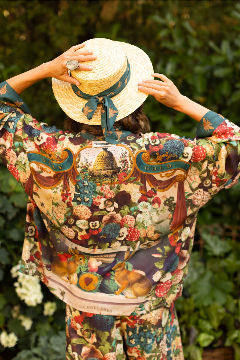 ‘Stay Gold Pixie’ Cropped Bamboo Duster Kimono Cardigan - Rabbits and Bees