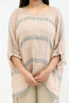 Rustic Linen Bella Elasticated Sleeves Top -  Pink/Grey Stripe
