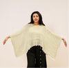 Rustic Linen ‘Alice’ Fringed Poncho Top - Green/White Stripe