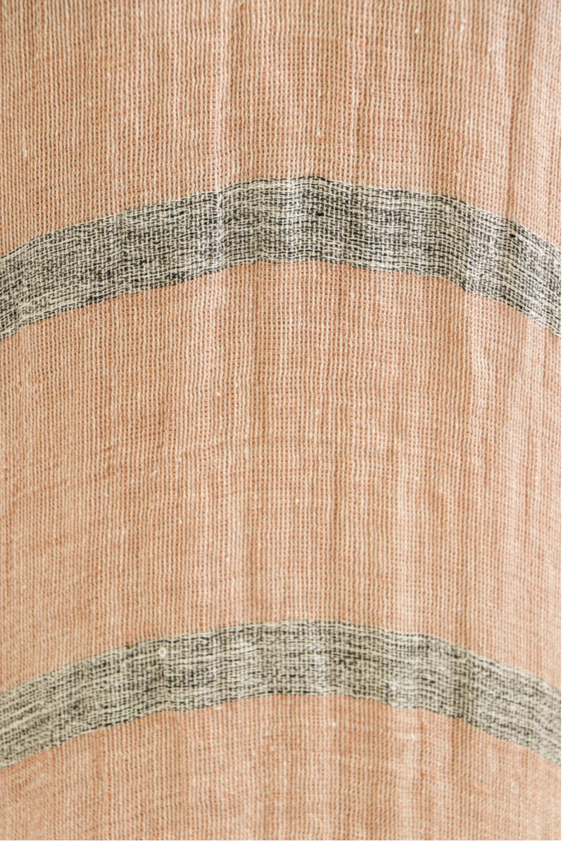 Rustic Linen ‘Rosa’ Elasticated Sleeve Kaftan - Pink/Grey Stripe