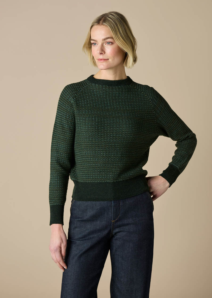 UIMI - Lola - Two Tone Textured Australian Merino Wool Jumper - Moss