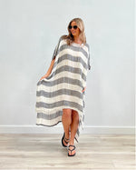 Rustic Linen ‘Bella’ Oversized Striped Kaftan - Black/White