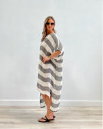 Rustic Linen ‘Bella’ Oversized Striped Kaftan - Black/White