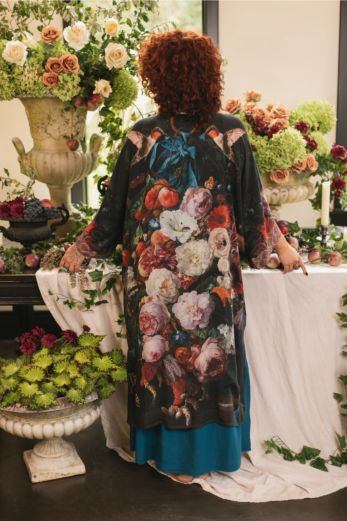 Market Of Stars - Flight of Fancy - Opera Duster Bamboo Kimono Duster Robe - Hummingbird