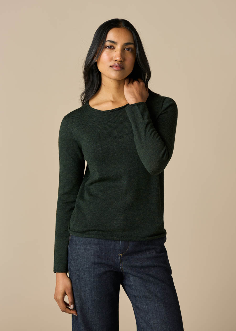 UIMI - Phoebe Fine Australian Merino Wool Jersey Crew Top - Basil