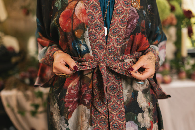 ‘Flight of Fancy Opera’ Duster Bamboo Kimono Duster Robe With Hummingbird Print