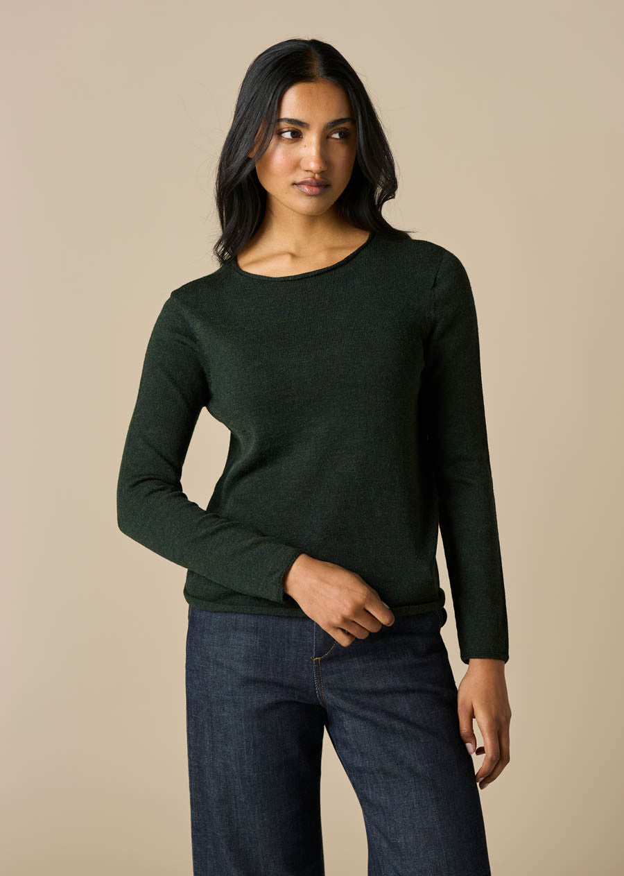 UIMI - Phoebe Fine Australian Merino Wool Jersey Crew Top - Basil
