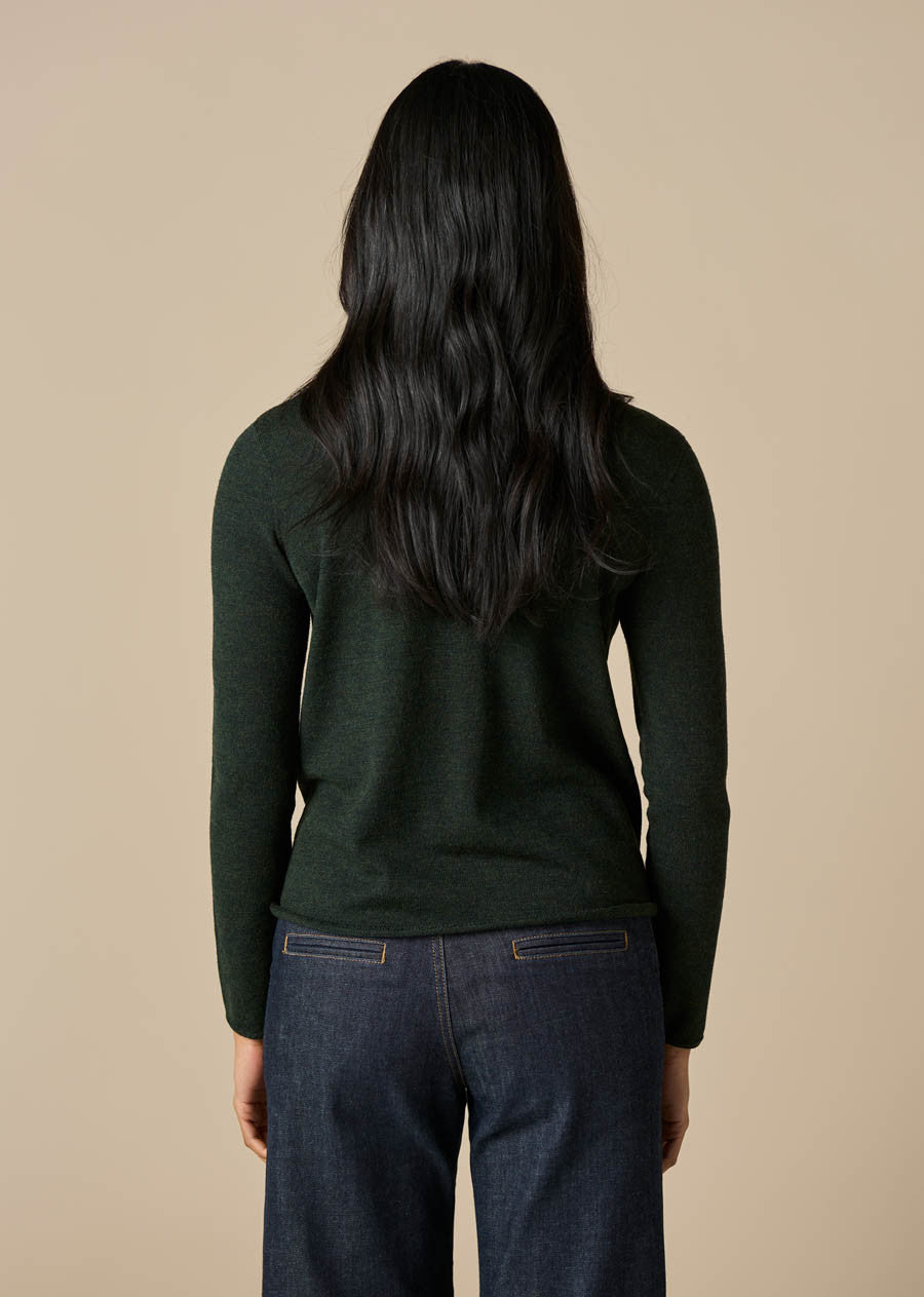UIMI - Phoebe Fine Australian Merino Wool Jersey Crew Top - Basil