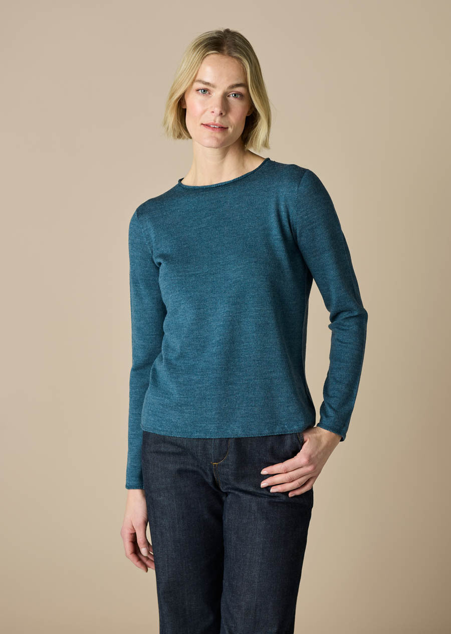UIMI - Phoebe Fine Australian Merino Wool Jersey Crew Top - Bluebell