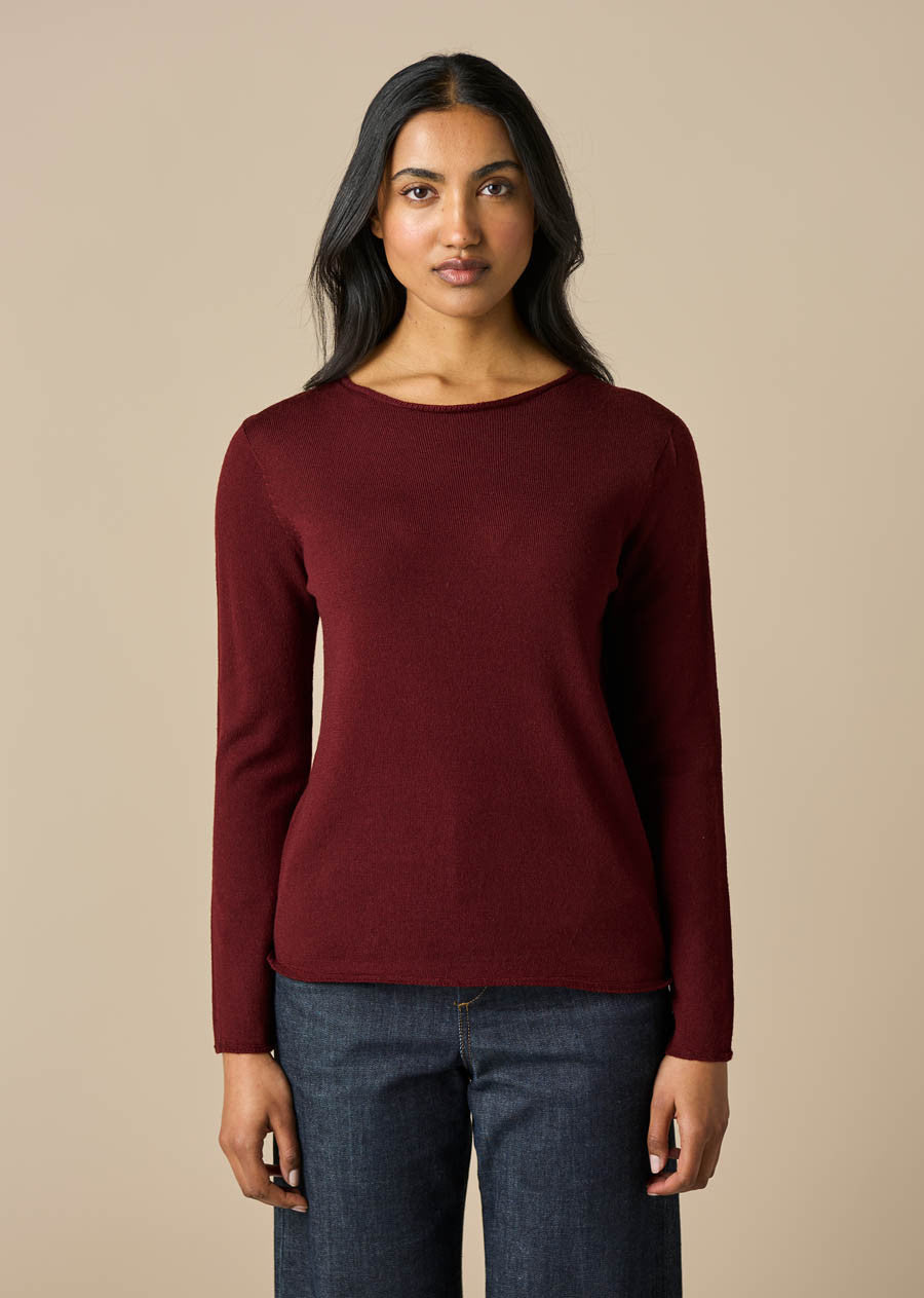 UIMI - Phoebe Fine Australian Merino Wool Jersey Crew Top - Merlot
