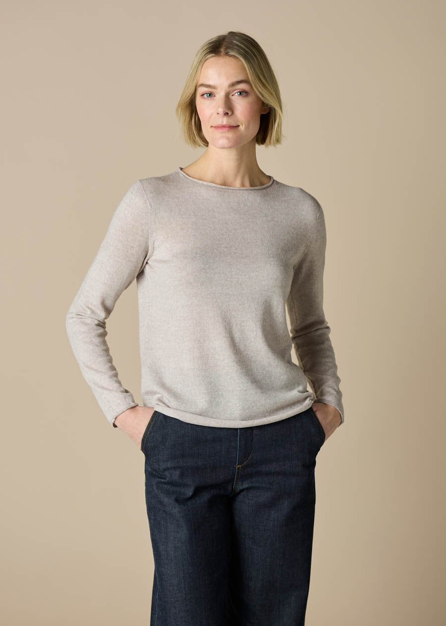 UIMI - Phoebe Fine Australian Merino Wool Jersey Crew Top - Mushroom